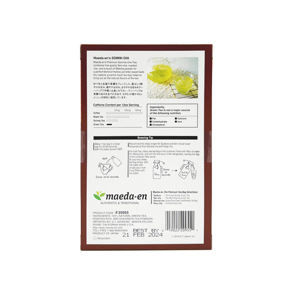 Premium Genmai-cha Roasted Rice Green Tea with Matcha Tea Bags (10Bags) - Image 3
